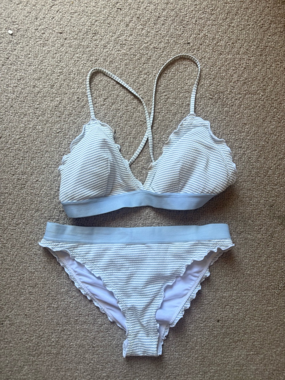 H&M White Ribbed Triangle Bikini Set